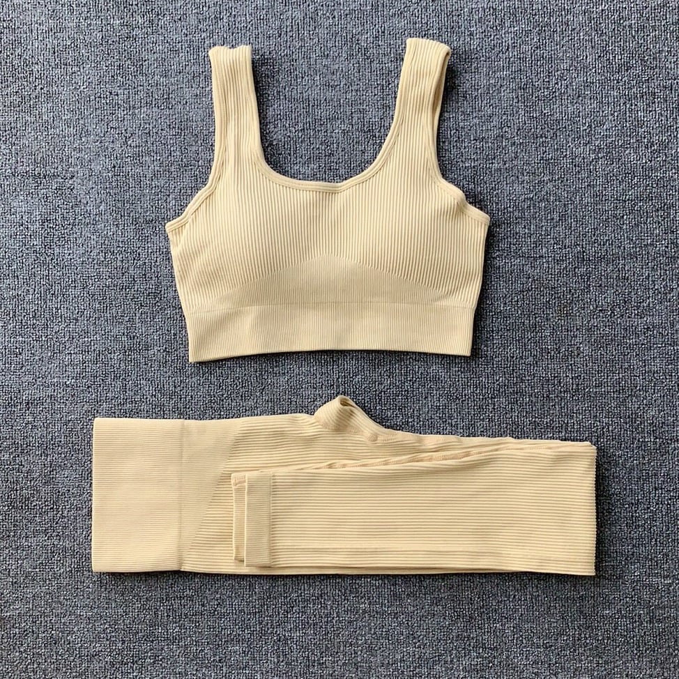 2pcs Thread Yoga Suit Seamless Bra And Butt Lifting High Waist Leggings Set For Women Sports Fitness Yoga Pants Sportswear Outfits Clothing