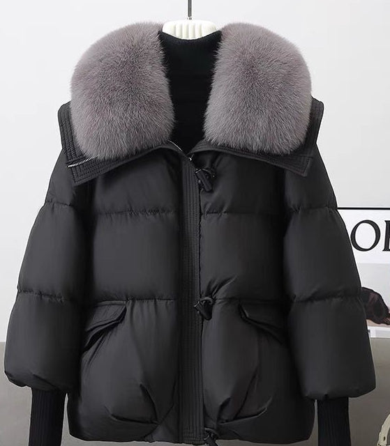 Daunenjacke für Damen, kurz mit Fellkragen, dick gefütterter Mantel, Winterkleidung